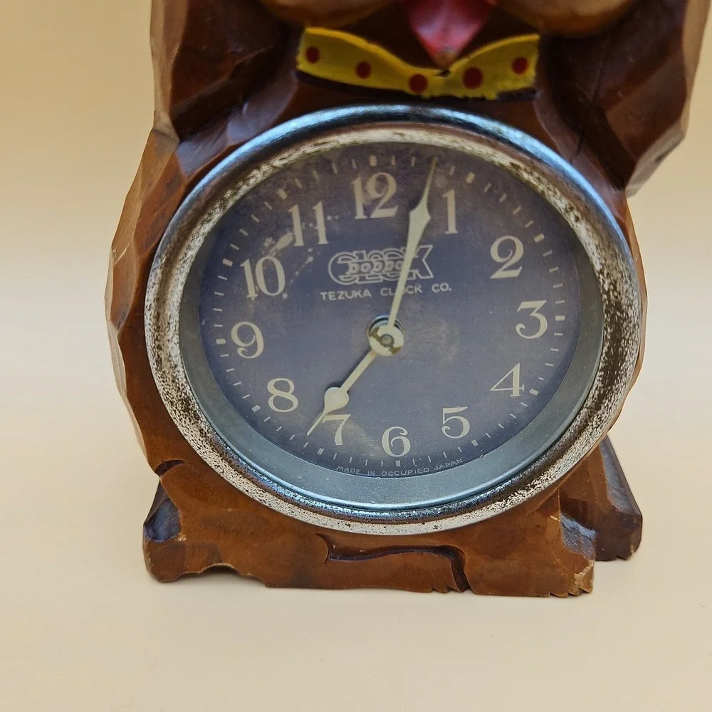 Vintage Japan Carved Wood Dog Poppo Alarm Clock By Tezuka Read Description